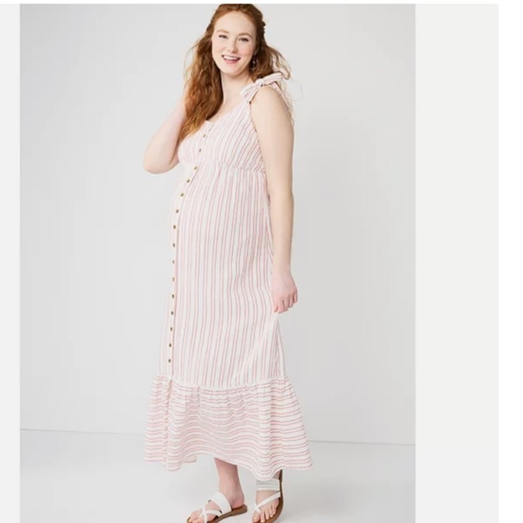Maternity Sonoma Goods For Life® Knot Shoulder Stripe Maxi Dress Size Large - Picture 1 of 4
